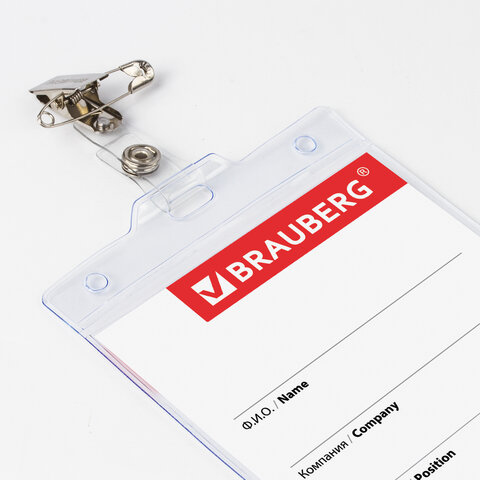 Бейдж вертикальный БОЛЬШОЙ (120х90 мм), с клипсой и булавкой, мягкий, BRAUBERG, Бейдж вертикальный БОЛЬШОЙ (120х90 мм), с клипсой и булавкой, мягкий, BRAUBERG,