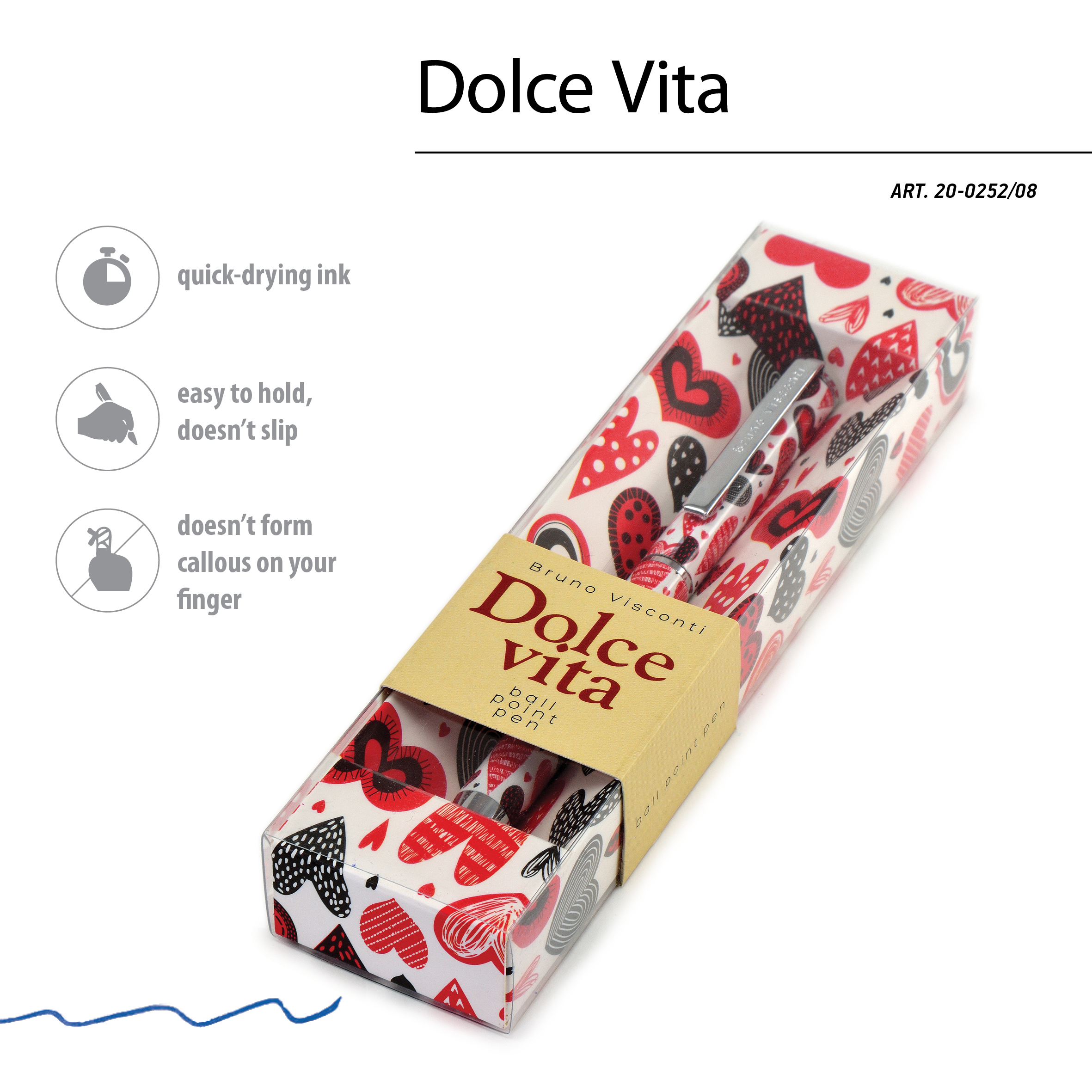 РУЧКА "DOLCE VITA. Сердечки.Фантазия" ШАРИКОВАЯ, МЕТАЛЛИЧЕСКИЙ КОРПУС,