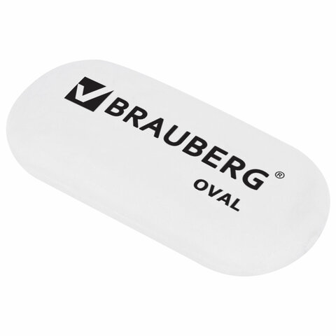 Резинка стирательная BRAUBERG, овальная, 55х23х10 мм, белая, в упаковке с Резинка стирательная BRAUBERG, овальная, 55х23х10 мм, белая, в упаковке с