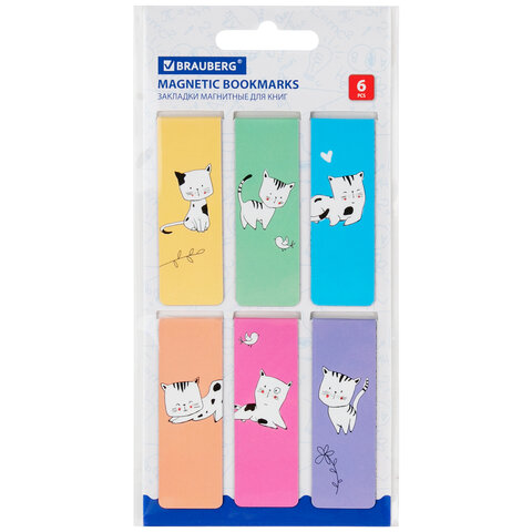 Закладки для книг МАГНИТНЫЕ, "CATS", набор 6 шт., 60x20 мм, BRAUBERG, Закладки для книг МАГНИТНЫЕ, "CATS", набор 6 шт., 60x20 мм, BRAUBERG,