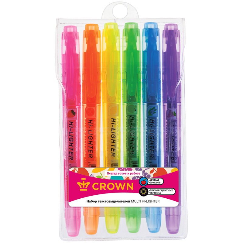 Набор текстовыделителей Crown "Multi Hi-Lighter Aroma" 6цв., 1-4мм, Набор текстовыделителей Crown "Multi Hi-Lighter Aroma" 6цв., 1-4мм,