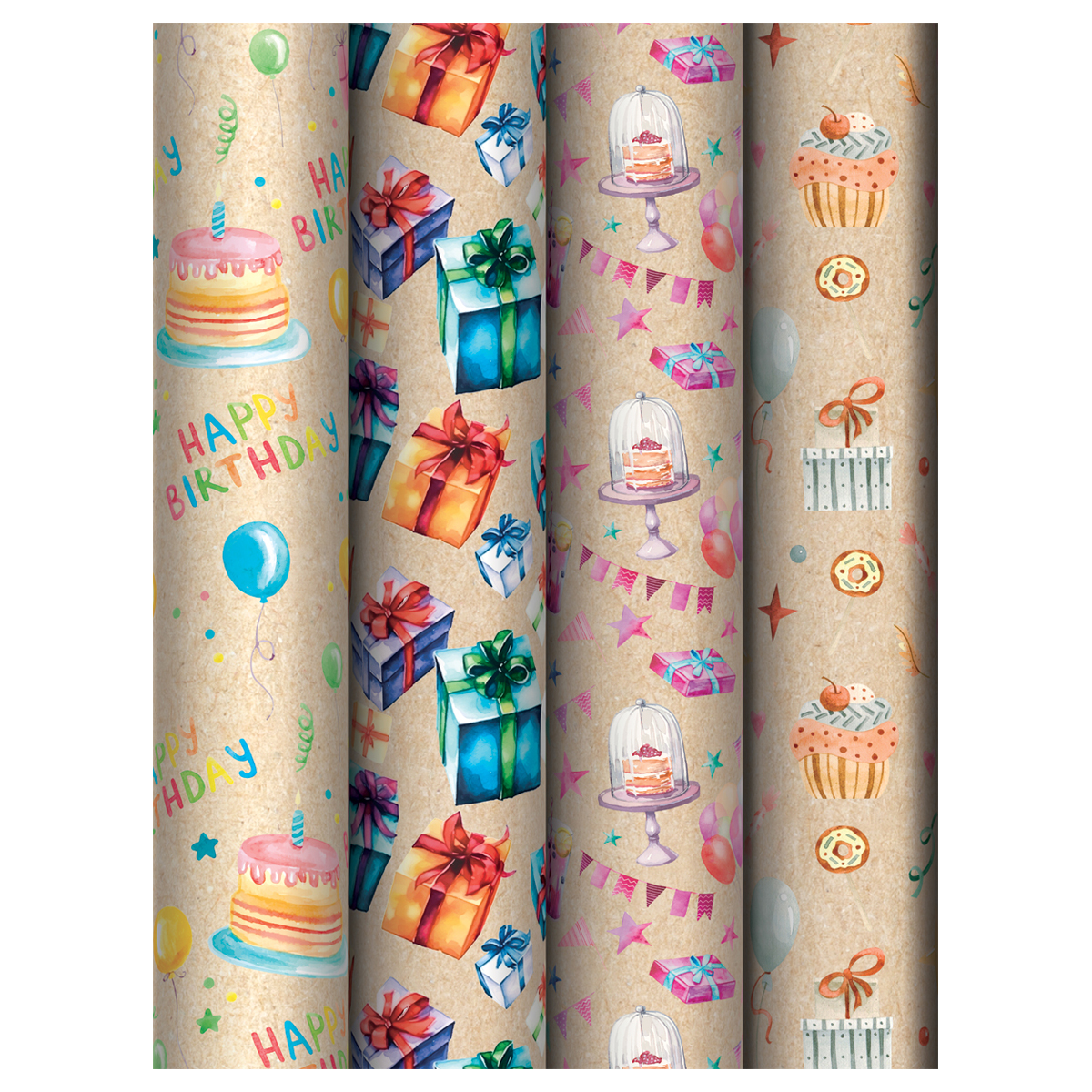 Упаковочная бумага крафт 70*100см, MESHU "Happy birthday", 70 г/м2, Упаковочная бумага крафт 70*100см, MESHU "Happy birthday", 70 г/м2,