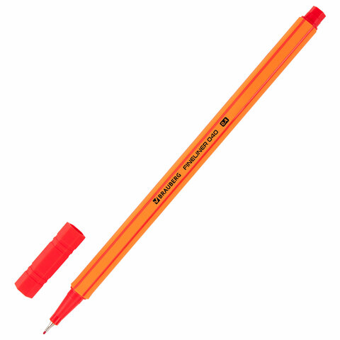 Ручка капиллярная (линер) КРАСНАЯ, BRAUBERG "FINE 040", шестигранная, Ручка капиллярная (линер) КРАСНАЯ, BRAUBERG "FINE 040", шестигранная,