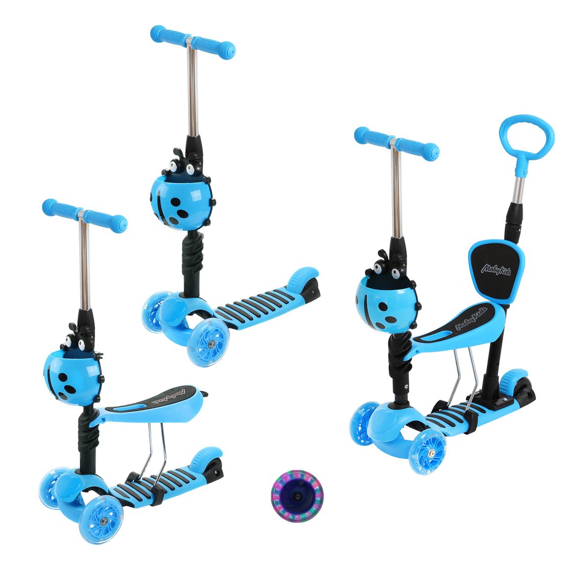 Самокат MobyKids Божья коровка 3 в 1, свет. кол., синий. 641408 Самокат MobyKids Божья коровка 3 в 1, свет. кол., синий. 641408