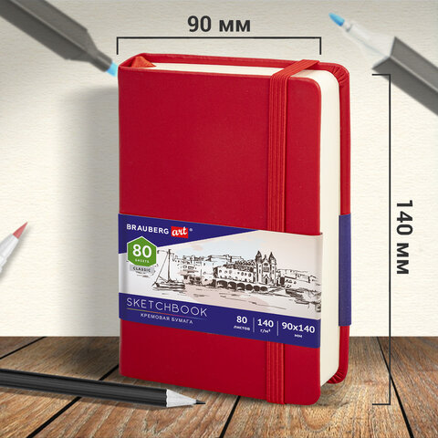 Скетчбук, слоновая кость 140 г/м2 90х140 мм, 80 л., КОЖЗАМ, резинка, BRAUBERG Скетчбук, слоновая кость 140 г/м2 90х140 мм, 80 л., КОЖЗАМ, резинка, BRAUBERG