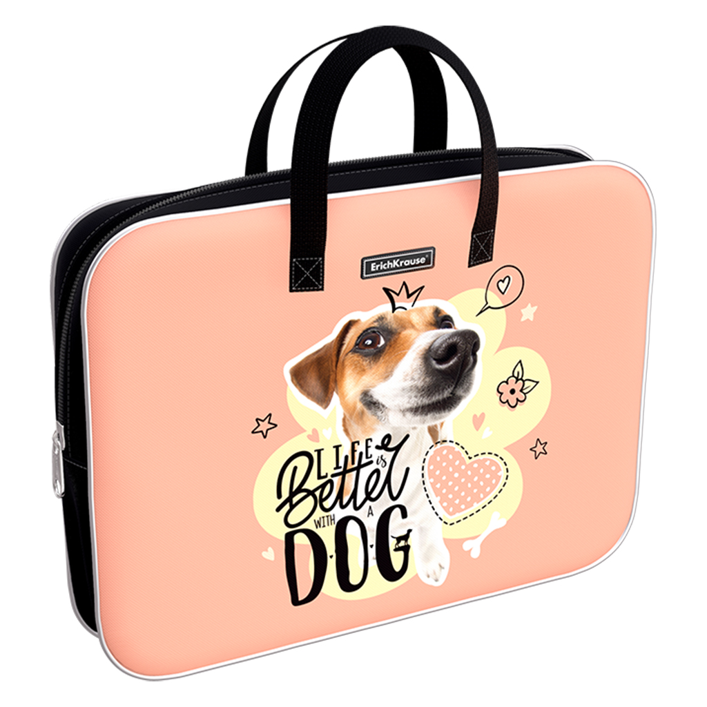 Папка текстильная на молнии ErichKrause с ручками Jack Russell, A4+ Папка текстильная на молнии ErichKrause с ручками Jack Russell, A4+