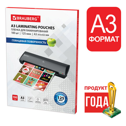 Пленки-заготовки для ламинирования БОЛЬШОГО ФОРМАТА, А3, КОМПЛЕКТ 100 шт., 125 Пленки-заготовки для ламинирования БОЛЬШОГО ФОРМАТА, А3, КОМПЛЕКТ 100 шт., 125