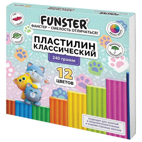 Пластилин классический, кросс-серия "КОШАЧЬИ ЛАПКИ", 12 цветов, 240 г, Пластилин классический, кросс-серия "КОШАЧЬИ ЛАПКИ", 12 цветов, 240 г,