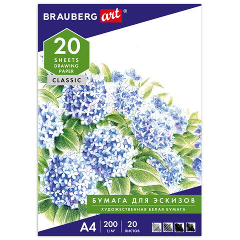 Папка для рисования А4, 20 л., 200 г/м2, BRAUBERG, 210х297 мм,