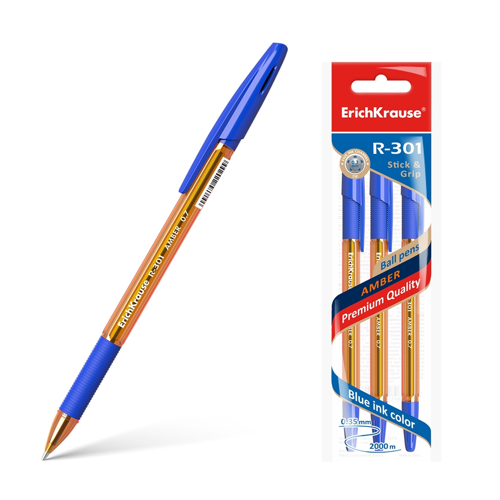 Ручка шариковая Erich Krause R-301 Amber Stick&Grip 0.7, цвет чернил синий Ручка шариковая Erich Krause R-301 Amber Stick&Grip 0.7, цвет чернил синий