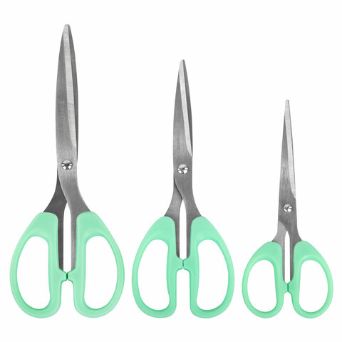 Ножницы BRAUBERG "CLASSIC PRO" 3 шт. (155, 185, 210 мм), мятные ручки, Ножницы BRAUBERG "CLASSIC PRO" 3 шт. (155, 185, 210 мм), мятные ручки,