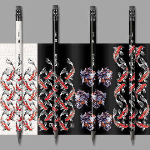 Карандаш чернографитный с принтом BRAUBERG "FISH KOI", 1 шт., HB, с