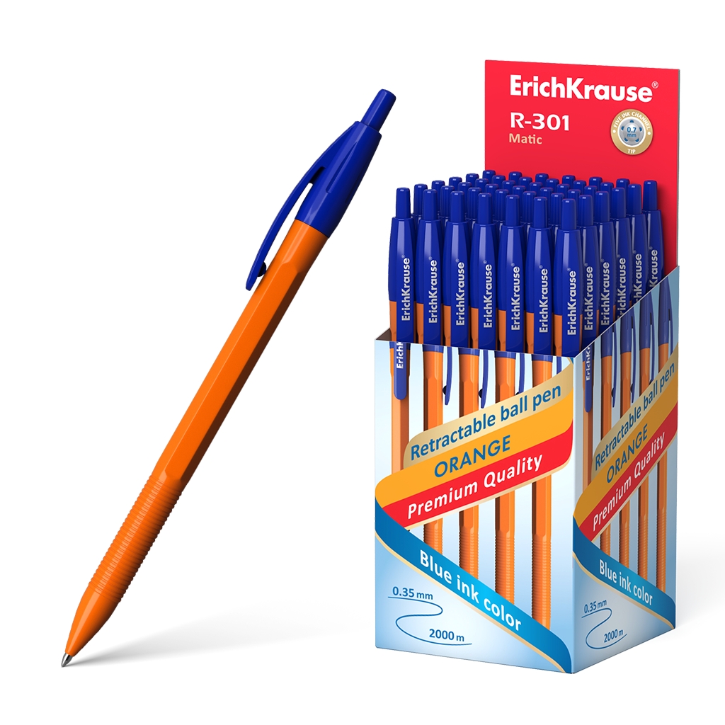 Ручка шариковая автоматическая ErichKrause® R-301 Orange Matic 0.7, цвет чернил Ручка шариковая автоматическая ErichKrause® R-301 Orange Matic 0.7, цвет чернил