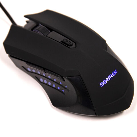 Мышь проводная игровая SONNEN I3, пластик, 6 кнопок, 800-2400 dpi,