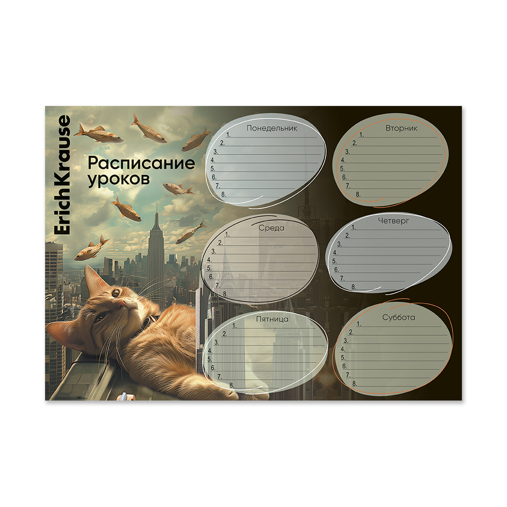 Расписание уроков ErichKrause Вig City Cats, А4 Расписание уроков ErichKrause Вig City Cats, А4