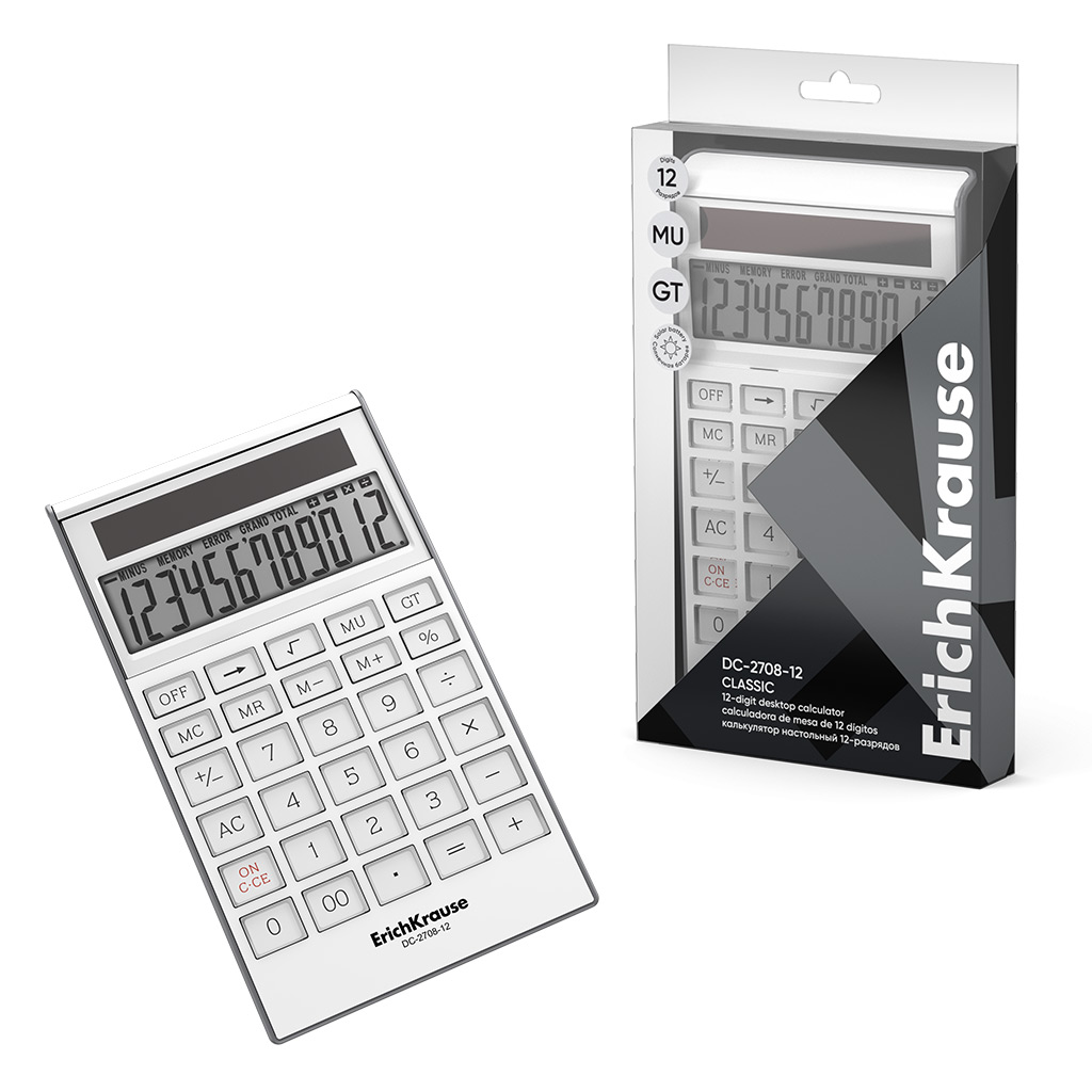 Калькулятор настольный 12-разрядов Erich Krause DC-2708-12 Classic, белый (в Калькулятор настольный 12-разрядов Erich Krause DC-2708-12 Classic, белый (в