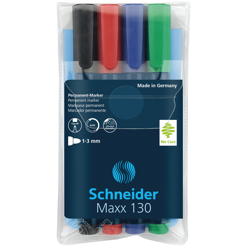Набор перманентных маркеров Schneider "Maxx 130" 4цв., пулевидный, Набор перманентных маркеров Schneider "Maxx 130" 4цв., пулевидный,