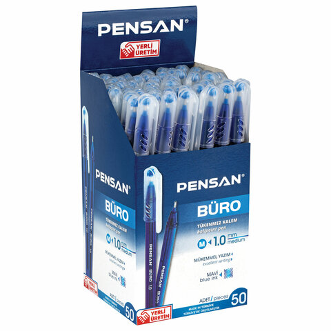Ручка шариковая масляная PENSAN Buro, СИНЯЯ, игольчатый узел 1мм, линия 0,8мм,
