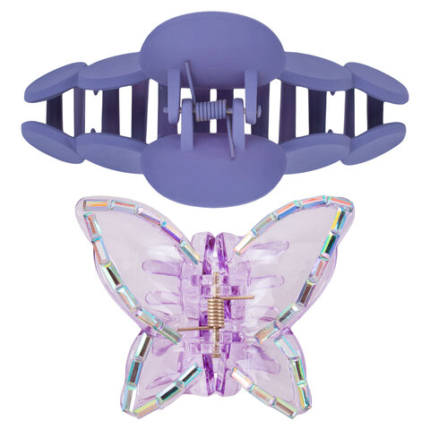 Крабы для волос НАБОР 2 шт., 7 см / 10 см, глянцевый, soft-touch, фиолетовый,