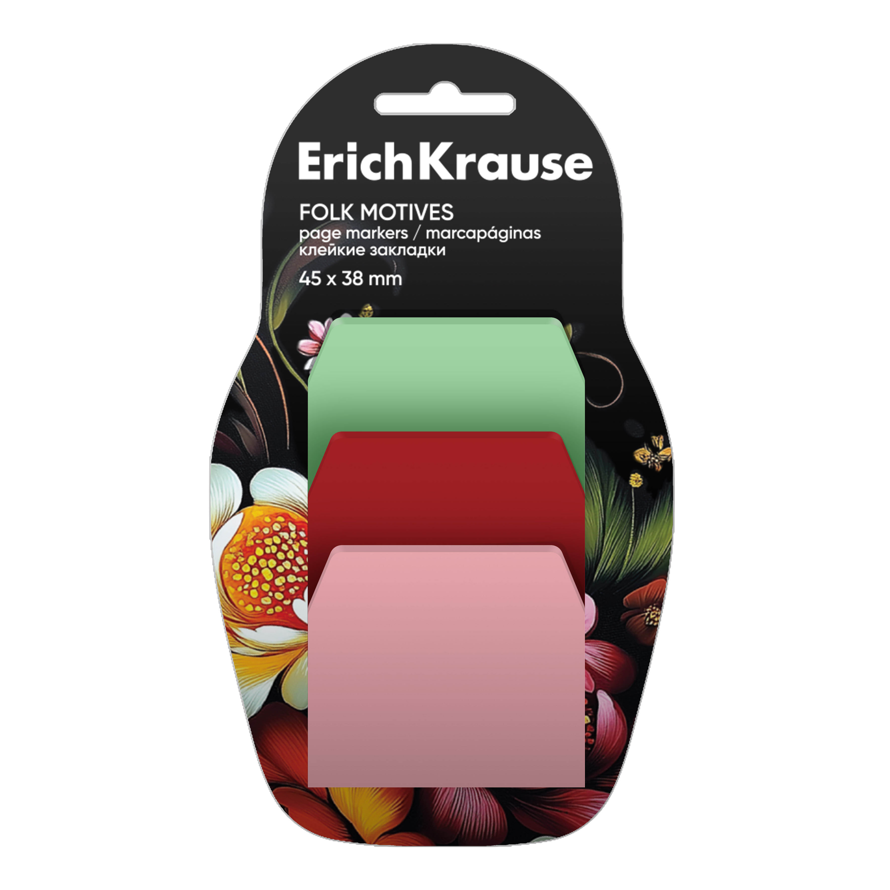 Клейкие закладки пластиковые ErichKrause Фолк-мотивы, 45x38 мм, 30 листов, 3 Клейкие закладки пластиковые ErichKrause Фолк-мотивы, 45x38 мм, 30 листов, 3