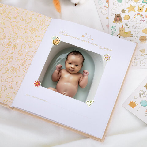 Фотоальбом-анкета детский 23х25 см, 32 листа, стикеры, открытка, конверт,