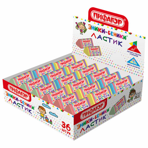 Ластик трехгранный ПИФАГОР "ЭНИКИ-БЕНИКИ", 35х18х18 мм, картонный Ластик трехгранный ПИФАГОР "ЭНИКИ-БЕНИКИ", 35х18х18 мм, картонный
