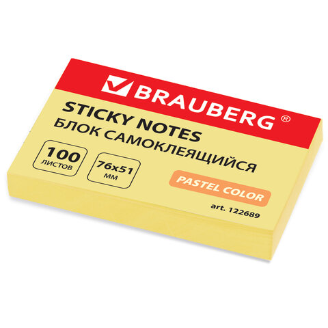 Блок самоклеящийся (стикер) BRAUBERG, 76х51 мм, 100 л., желтый, 122689 Блок самоклеящийся (стикер) BRAUBERG, 76х51 мм, 100 л., желтый, 122689