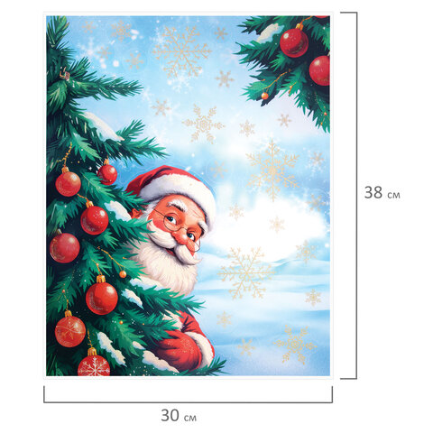 Наклейка для окон двусторонняя, 30х38 см "Дед Мороз", глиттер, Наклейка для окон двусторонняя, 30х38 см "Дед Мороз", глиттер,