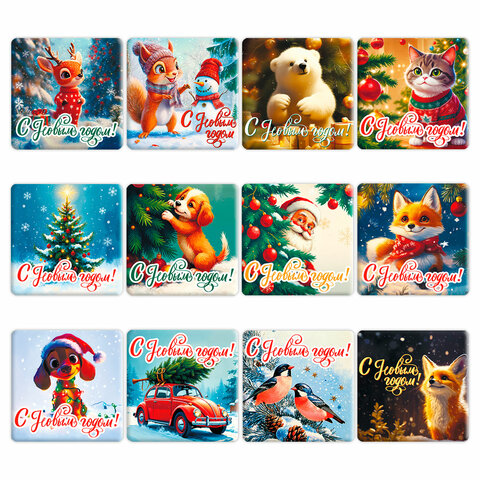 Магниты новогодние (1 шт.) 7х7см, "Хмаs Time", 36 дизайнов ассорти,