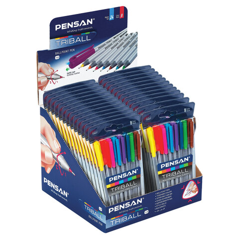 Ручки шариковые масляные PENSAN "Triball Colored", НАБОР 8 шт., Ручки шариковые масляные PENSAN "Triball Colored", НАБОР 8 шт.,