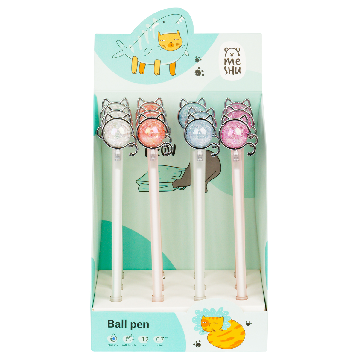 Ручка шариковая MESHU "Cat", синяя, 0,7мм, корпус ассорти, с топпером Ручка шариковая MESHU "Cat", синяя, 0,7мм, корпус ассорти, с топпером