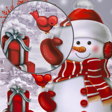 Наклейка для окон двусторонняя МНОГОРАЗОВАЯ 30х38 см, "Снеговик с Наклейка для окон двусторонняя МНОГОРАЗОВАЯ 30х38 см, "Снеговик с