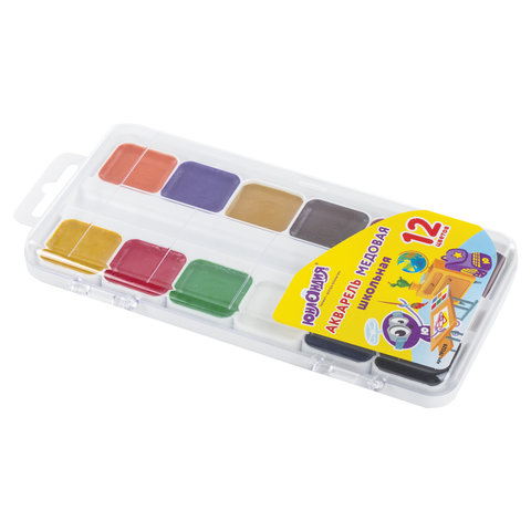 Краски акварельные ЮНЛАНДИЯ "ВЕСЕЛЫЙ ШМЕЛЬ", 12 цветов, медовые, без Краски акварельные ЮНЛАНДИЯ "ВЕСЕЛЫЙ ШМЕЛЬ", 12 цветов, медовые, без