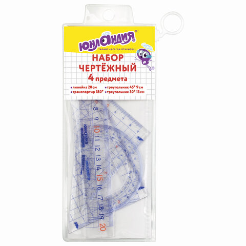 Набор чертежный ЮНЛАНДИЯ "ШКОЛЬНЫЙ" (линейка 20 см, 2 угольника, Набор чертежный ЮНЛАНДИЯ "ШКОЛЬНЫЙ" (линейка 20 см, 2 угольника,