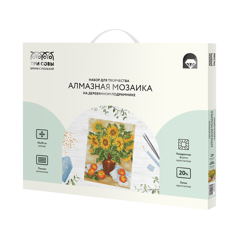 Алмазная мозаика ТРИ СОВЫ "Подсолнухи и яблоки", 40*50см, холст на Алмазная мозаика ТРИ СОВЫ "Подсолнухи и яблоки", 40*50см, холст на