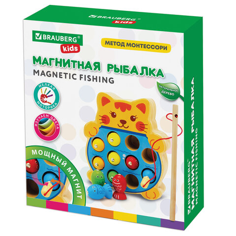 Сортер-рыбалка магнитный деревянный развивающий "Кот", BRAUBERG KIDS, Сортер-рыбалка магнитный деревянный развивающий "Кот", BRAUBERG KIDS,