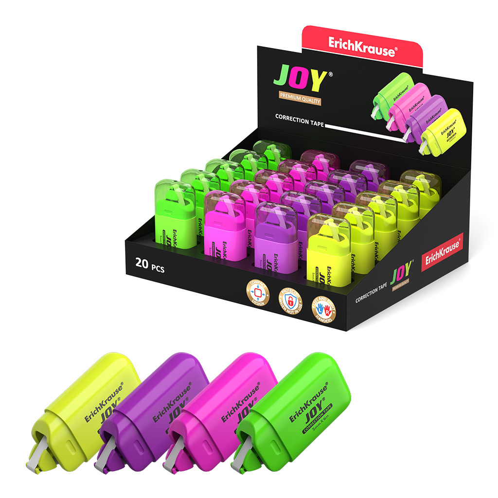 Корректирующая лента ErichKrause® JOY, 5мм х 6м (в дисплее по 20 штук) Корректирующая лента ErichKrause® JOY, 5мм х 6м (в дисплее по 20 штук)