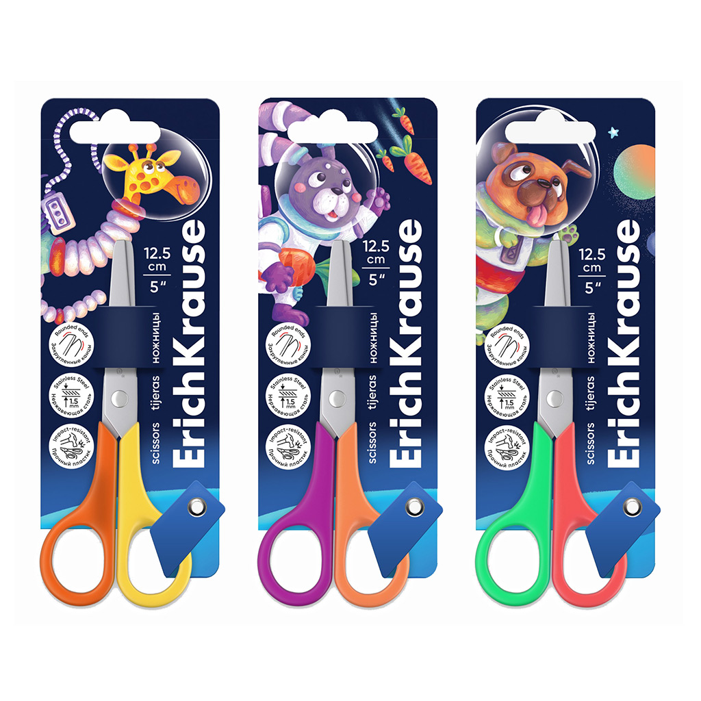Ножницы для левшей ErichKrause FunCut Space Animals, 12.5см, ассорти Ножницы для левшей ErichKrause FunCut Space Animals, 12.5см, ассорти