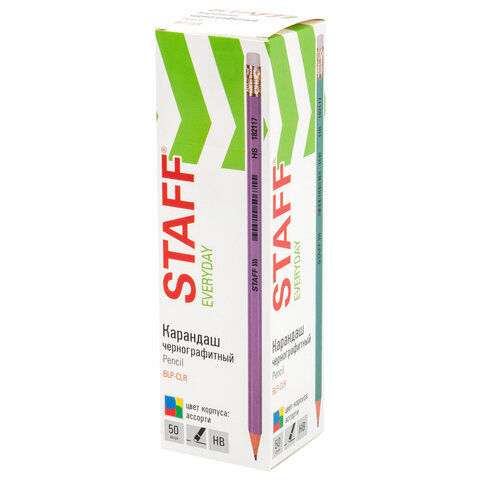 Карандаш чернографитный с ластиком STAFF EVERYDAY BLP-CLR, 1 шт., НВ, цвет