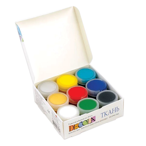 Краски по ткани акриловые "Декола", 9 цветов по 20 мл, в баночках,