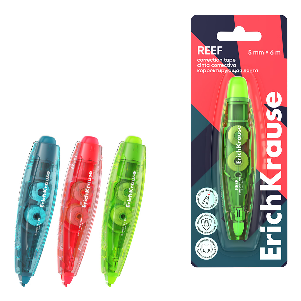 Корректирующая лента ErichKrause Spin Reef, с автоматической фиксацией Корректирующая лента ErichKrause Spin Reef, с автоматической фиксацией