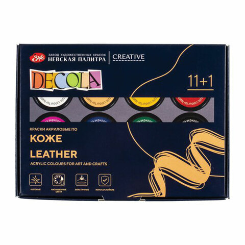 Краски акриловые по коже "Декола", 11 цветов + акриловый лак по 20 мл, Краски акриловые по коже "Декола", 11 цветов + акриловый лак по 20 мл,