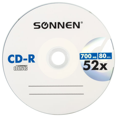 Диск CD-R SONNEN, 700 Mb, 52x, бумажный конверт (1 штука), 512573 Диск CD-R SONNEN, 700 Mb, 52x, бумажный конверт (1 штука), 512573