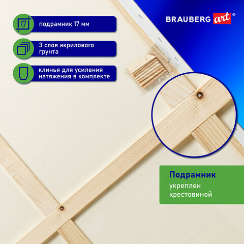Холст на подрамнике BRAUBERG ART "CLASSIC", 90х120 см, грунтованный,