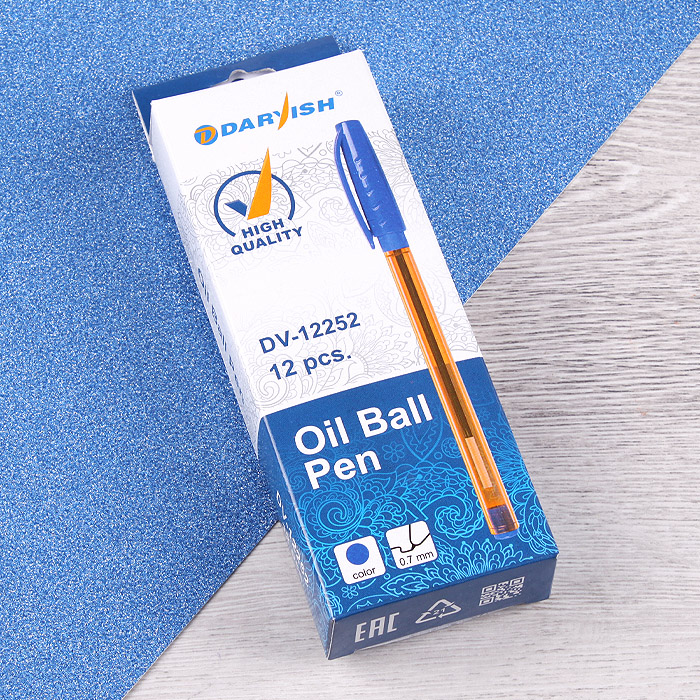 Ручка шариковая синяя "Darvish" на масляной основе корпус прозрачный