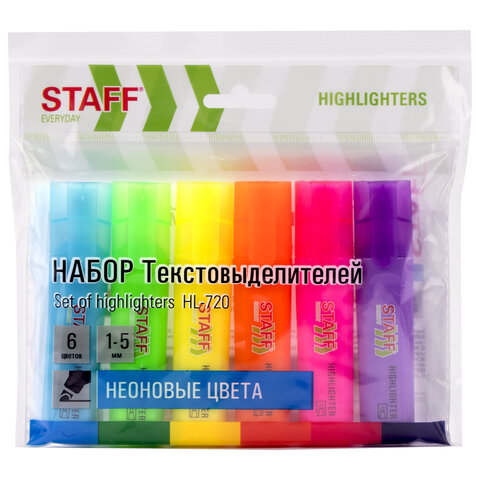 Набор текстовыделителей 6 НЕОНОВЫХ ЦВЕТОВ, STAFF "EVERYDAY HL-720", Набор текстовыделителей 6 НЕОНОВЫХ ЦВЕТОВ, STAFF "EVERYDAY HL-720",