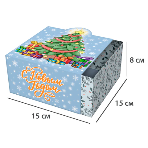 Коробка самосборная подарочная новогодняя, КОМПЛЕКТ 5 шт., 15х15х8 см, с