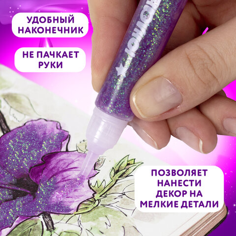 Гель с блестками ЮНЛАНДИЯ, НЕОН, 6 цветов по 10,5 мл, блистер, 662250 Гель с блестками ЮНЛАНДИЯ, НЕОН, 6 цветов по 10,5 мл, блистер, 662250