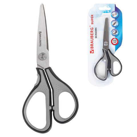 Ножницы BRAUBERG SUPER, 175 мм, серо-черные, 2-х сторонняя заточка, 237295 Ножницы BRAUBERG SUPER, 175 мм, серо-черные, 2-х сторонняя заточка, 237295