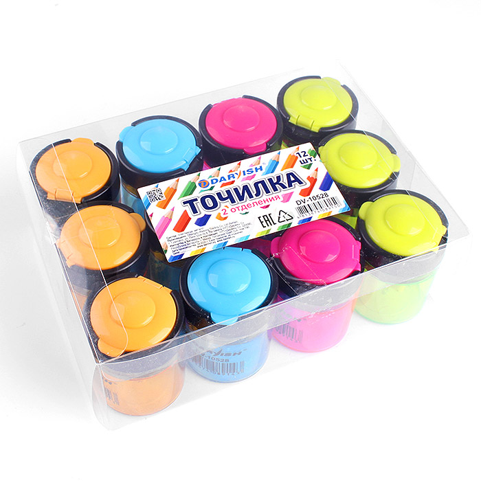 Точилка пластиковая "Darvish" 2 отдел. с контейнером (круглая) Точилка пластиковая "Darvish" 2 отдел. с контейнером (круглая)